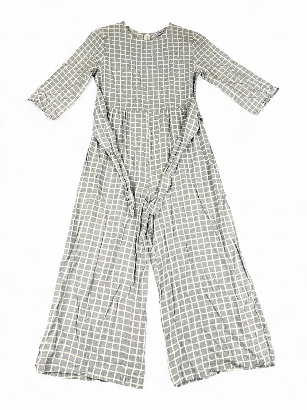 Piper & Scoot Grid Tie-Waist Wide-Leg Jumpsuit Sz S